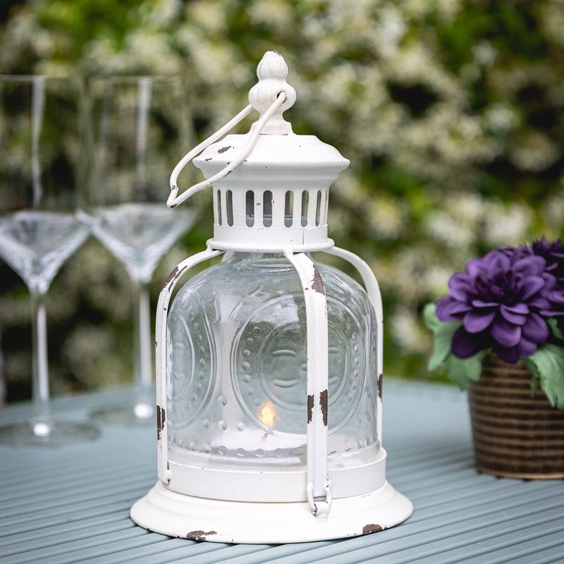 Stonebriar CKK Industrial LTD Stonebriar Antique Worn White Metal Candle Lantern, Use As Decoration for Birthday Parties, a Rustic Wedding Centerpiece, or Create a Relaxing Spa Setting, For Indoor or Outdoor Use - Image 2